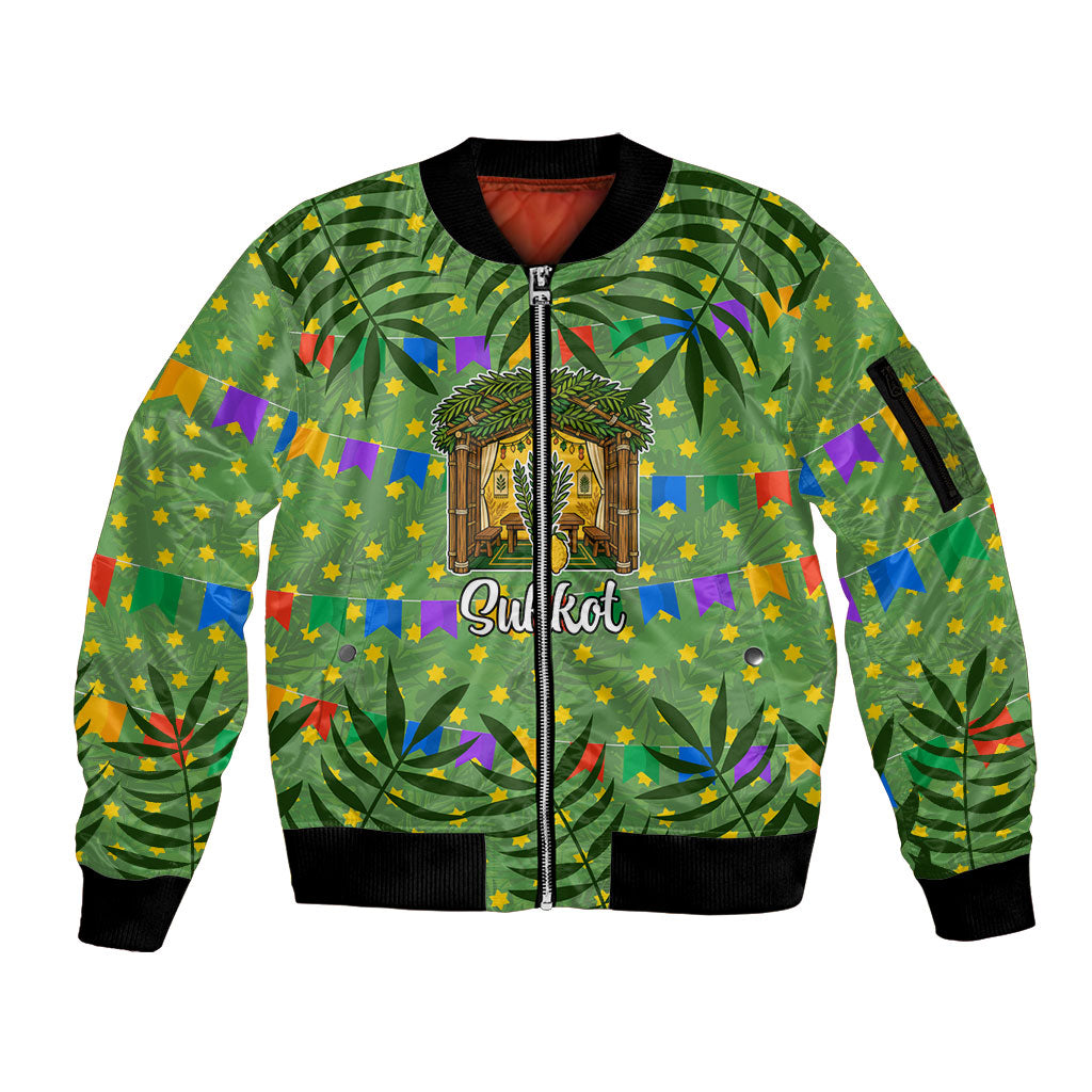 Sukkot Jewish Sleeve Zip Bomber Jacket Colorful Sukkot Festival Of Tabernacles
