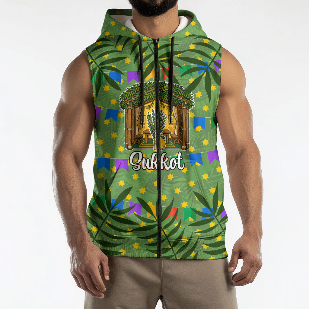 Sukkot Jewish Sleeveless Zip Hoodie Colorful Sukkot Festival Of Tabernacles