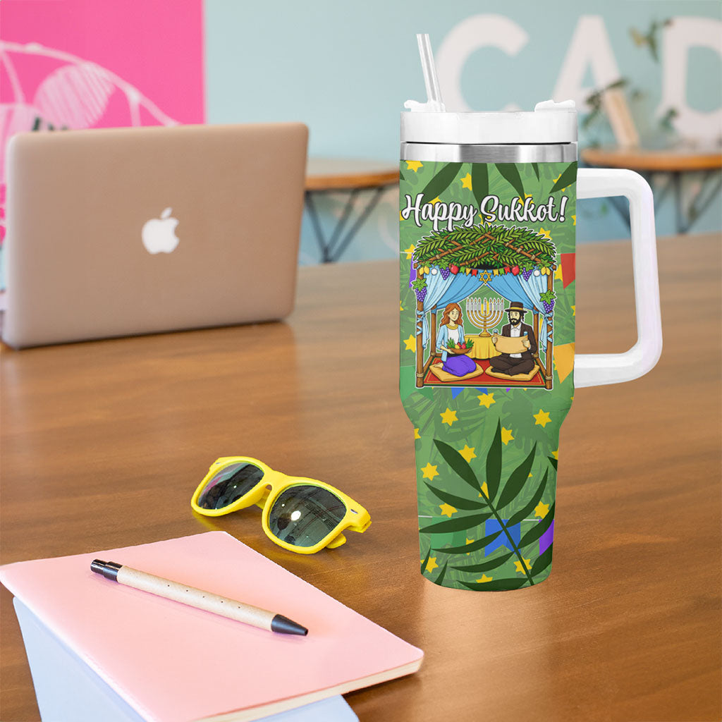 Sukkot Jewish Tumbler With Handle Colorful Sukkot Festival Of Tabernacles