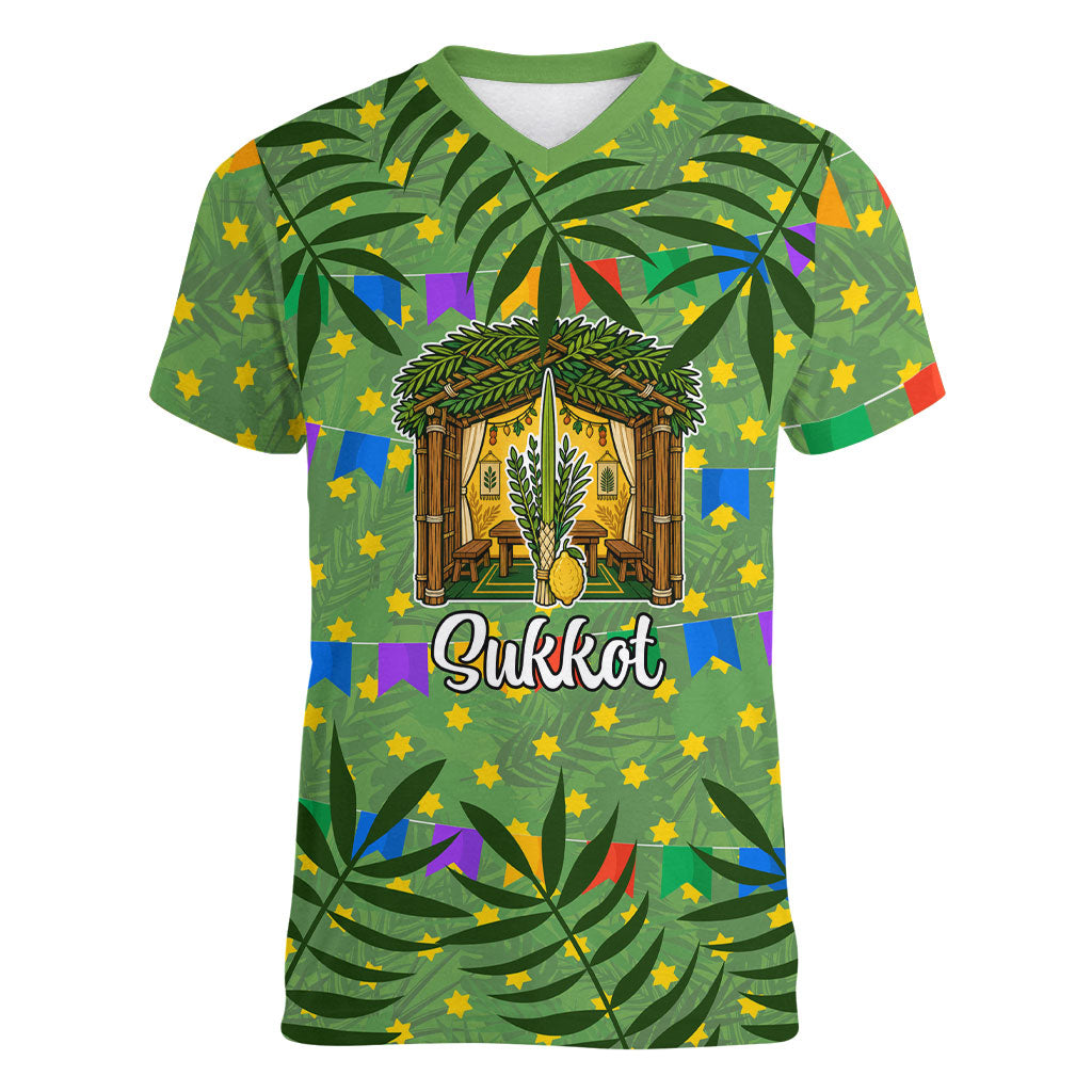Sukkot Jewish Women V-Neck T-Shirt Colorful Sukkot Festival Of Tabernacles