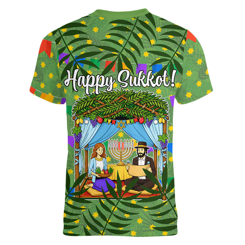 Sukkot Jewish Women V-Neck T-Shirt Colorful Sukkot Festival Of Tabernacles