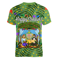 Sukkot Jewish Women V-Neck T-Shirt Colorful Sukkot Festival Of Tabernacles