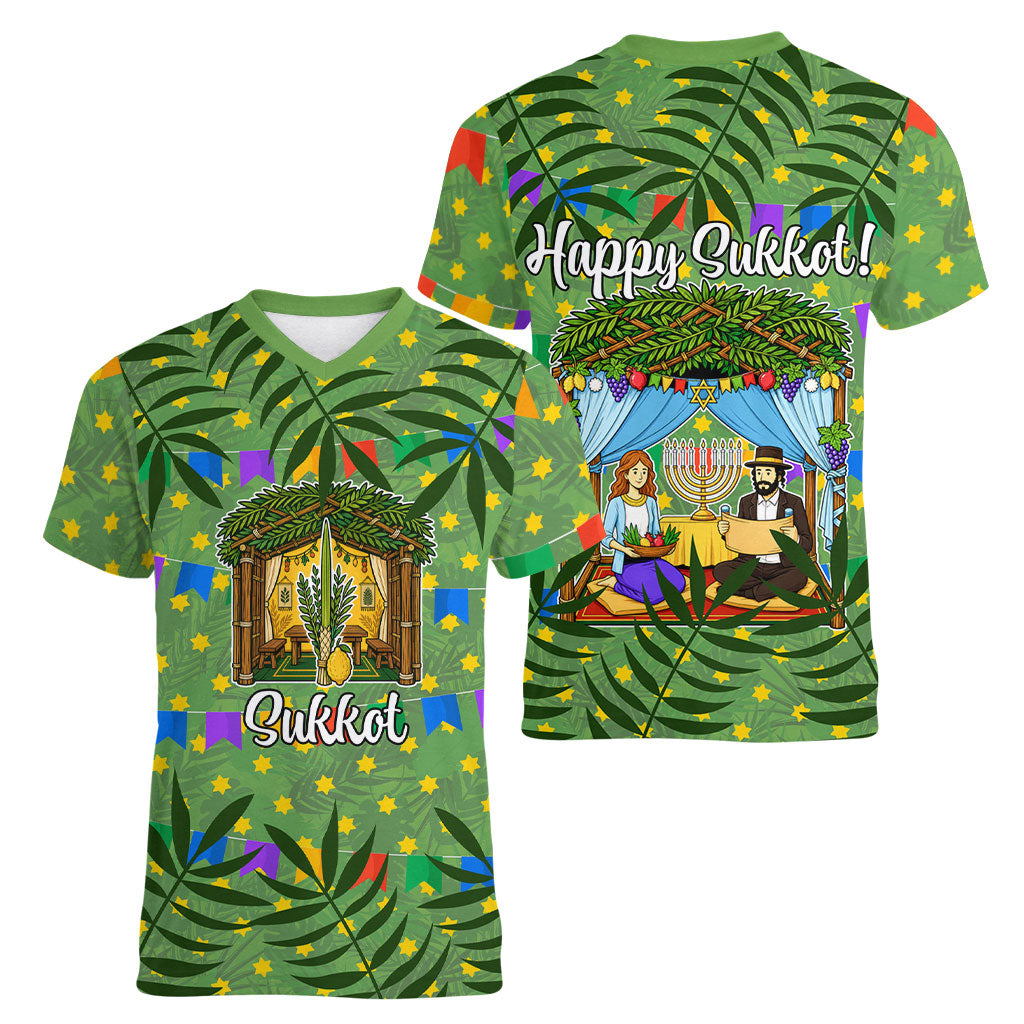 Sukkot Jewish Women V-Neck T-Shirt Colorful Sukkot Festival Of Tabernacles