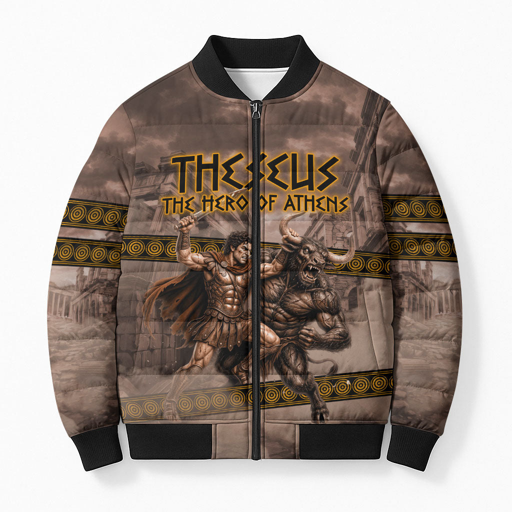 Theseus The Hero Of Athens Bomber Puffer Jacket Greek Mythology Minotaur Ancient Warrior Art