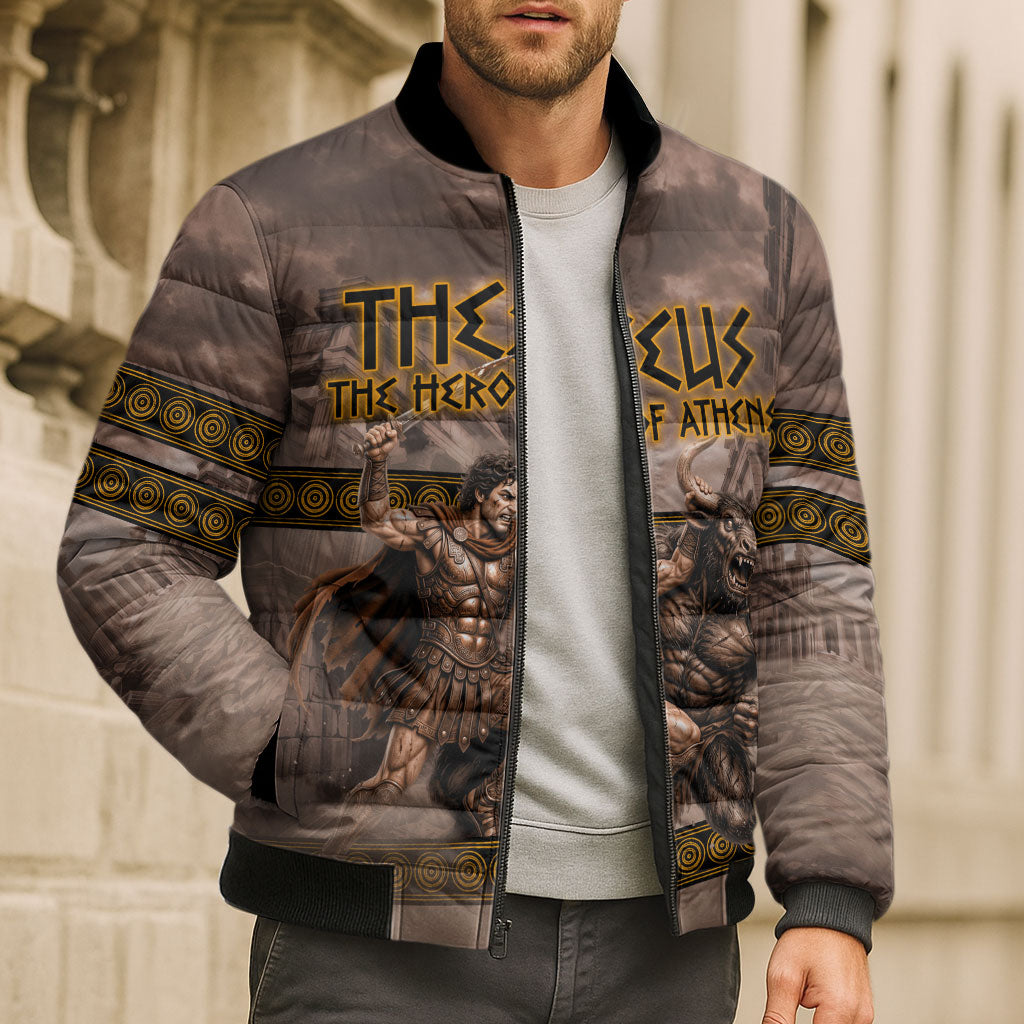 Theseus The Hero Of Athens Bomber Puffer Jacket Greek Mythology Minotaur Ancient Warrior Art