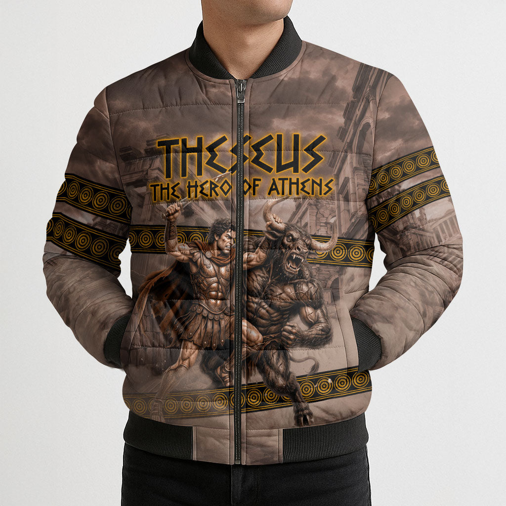 Theseus The Hero Of Athens Bomber Puffer Jacket Greek Mythology Minotaur Ancient Warrior Art