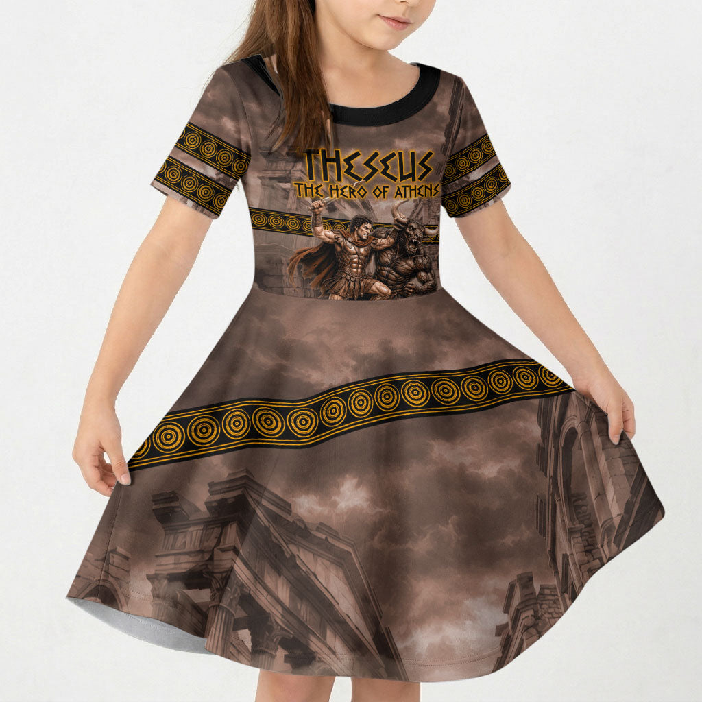 Theseus The Hero Of Athens Kid Short Sleeve Dress Greek Mythology Minotaur Ancient Warrior Art