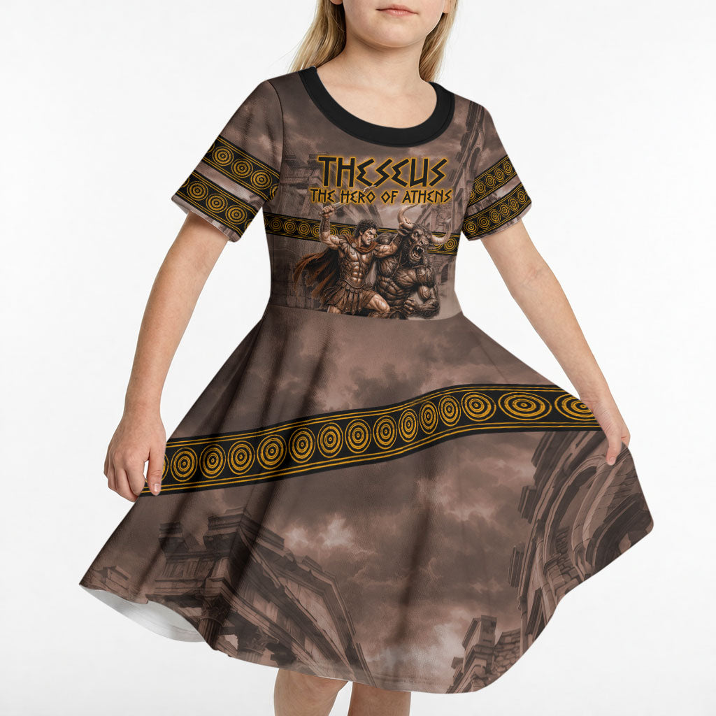 Theseus The Hero Of Athens Kid Short Sleeve Dress Greek Mythology Minotaur Ancient Warrior Art