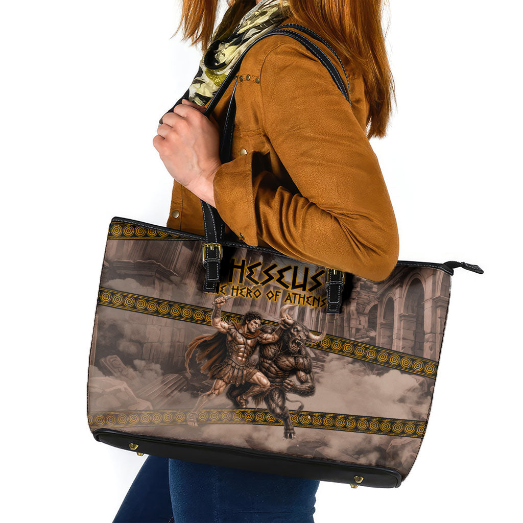 Theseus The Hero Of Athens Leather Tote Bag Greek Mythology Minotaur Ancient Warrior Art