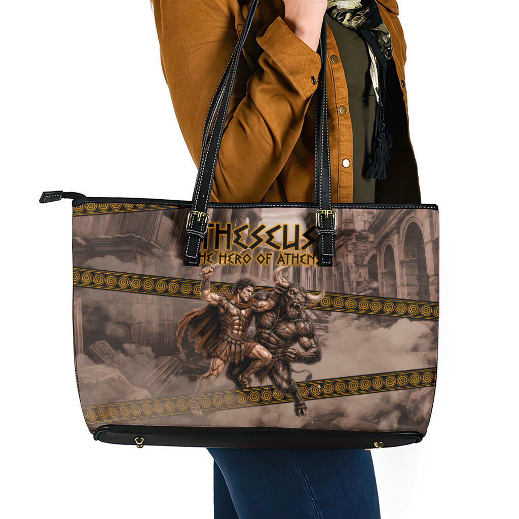Theseus The Hero Of Athens Leather Tote Bag Greek Mythology Minotaur Ancient Warrior Art