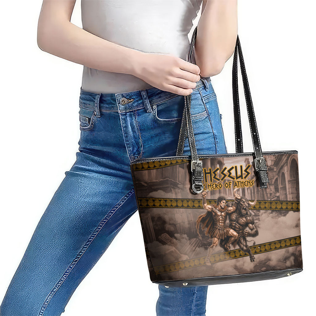 Theseus The Hero Of Athens Leather Tote Bag Greek Mythology Minotaur Ancient Warrior Art