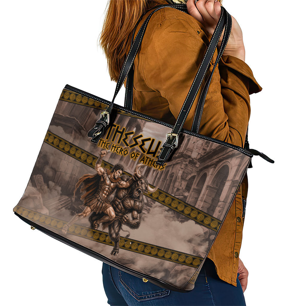 Theseus The Hero Of Athens Leather Tote Bag Greek Mythology Minotaur Ancient Warrior Art