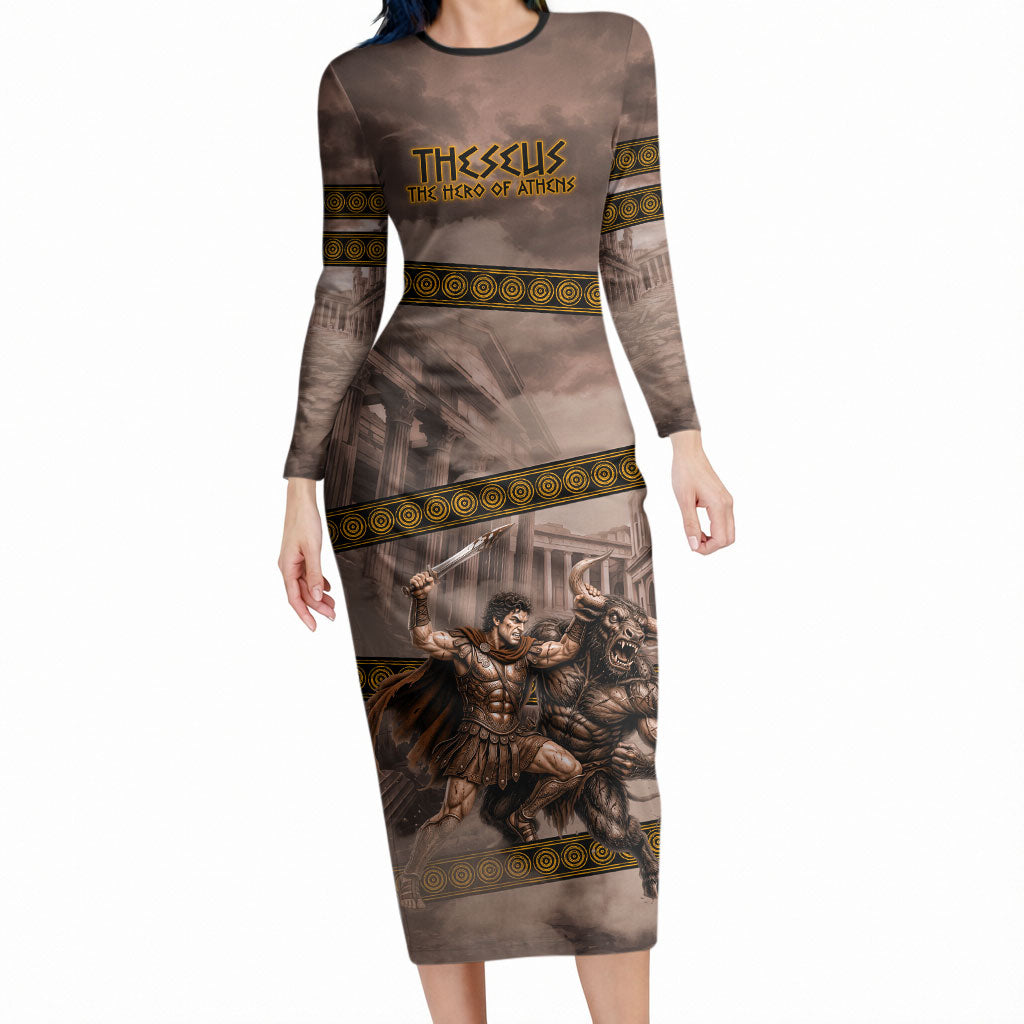 Theseus The Hero Of Athens Long Sleeve Bodycon Dress Greek Mythology Minotaur Ancient Warrior Art