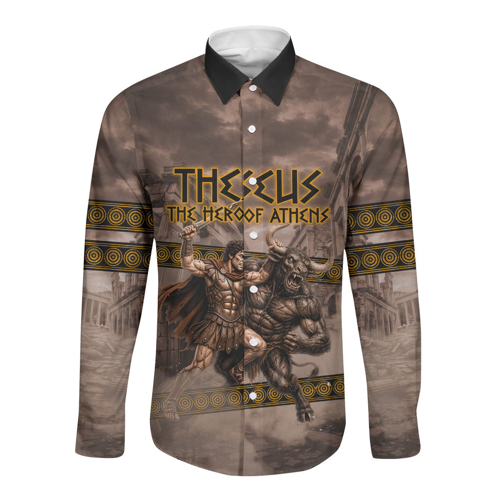 Theseus The Hero Of Athens Long Sleeve Button Shirt Greek Mythology Minotaur Ancient Warrior Art