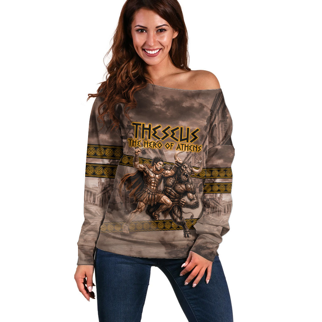 Theseus The Hero Of Athens Off Shoulder Sweater Greek Mythology Minotaur Ancient Warrior Art