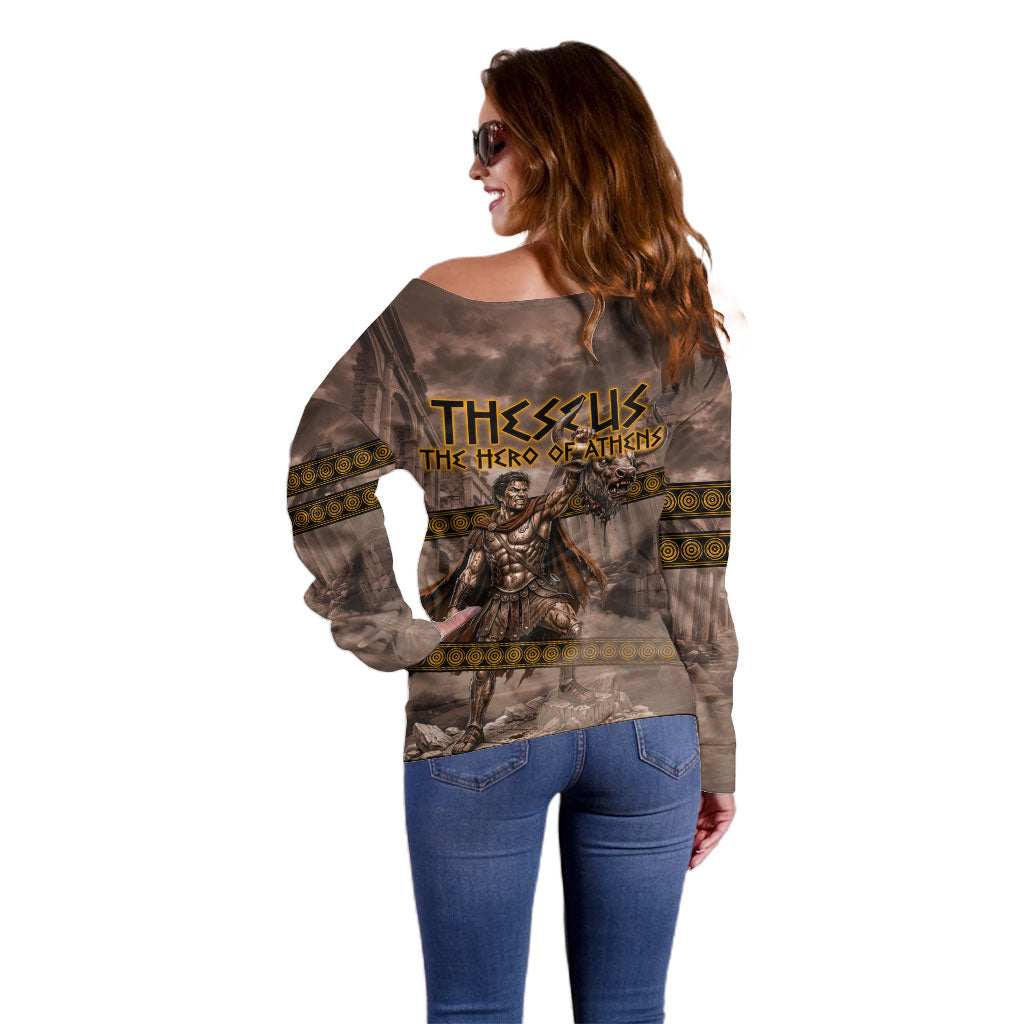 Theseus The Hero Of Athens Off Shoulder Sweater Greek Mythology Minotaur Ancient Warrior Art