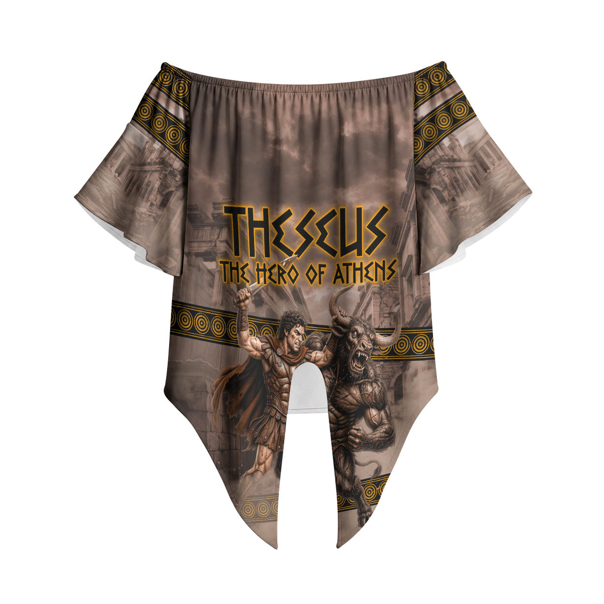 Theseus The Hero Of Athens Off Shoulder Wrap Waist Top Greek Mythology Minotaur Ancient Warrior Art