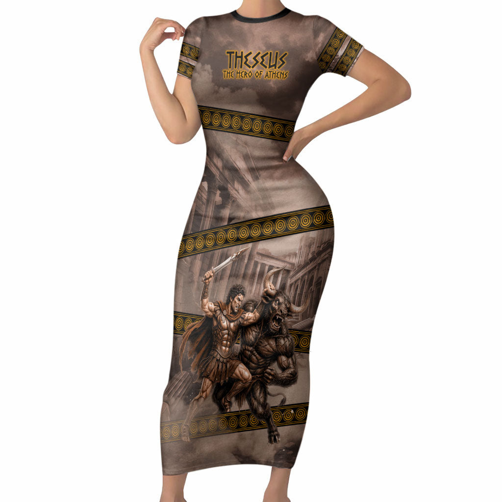 Theseus The Hero Of Athens Short Sleeve Bodycon Dress Greek Mythology Minotaur Ancient Warrior Art