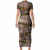 Theseus The Hero Of Athens Short Sleeve Bodycon Dress Greek Mythology Minotaur Ancient Warrior Art