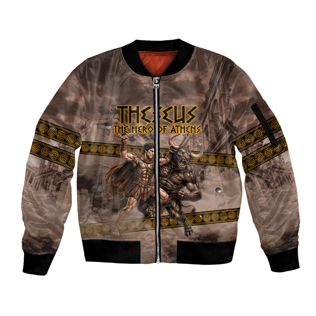 Theseus The Hero Of Athens Sleeve Zip Bomber Jacket Greek Mythology Minotaur Ancient Warrior Art
