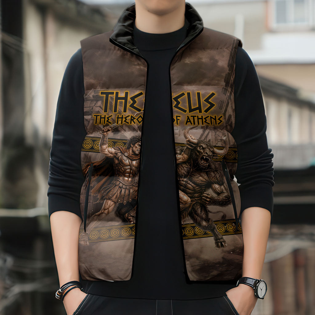 Theseus The Hero Of Athens Sleeveless Puffer Jacket Greek Mythology Minotaur Ancient Warrior Art