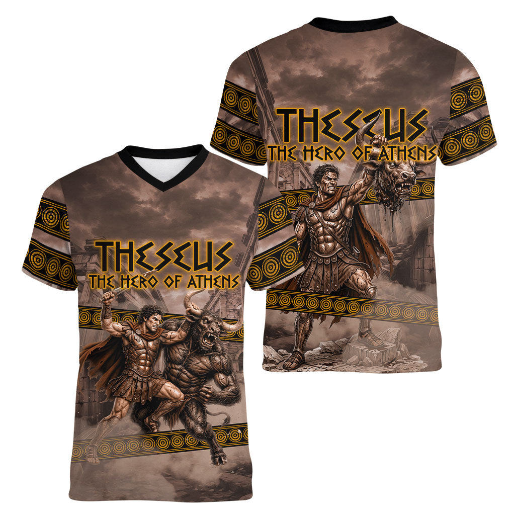 Theseus The Hero Of Athens Women V-Neck T-Shirt Greek Mythology Minotaur Ancient Warrior Art