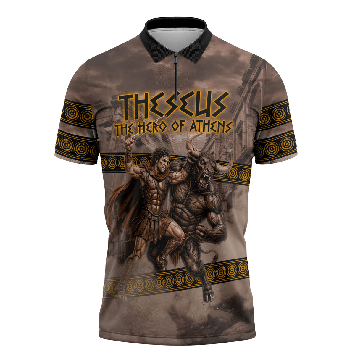 Theseus The Hero Of Athens Zipper Polo Shirt Greek Mythology Minotaur Ancient Warrior Art