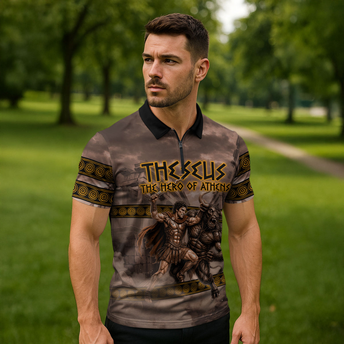 Theseus The Hero Of Athens Zipper Polo Shirt Greek Mythology Minotaur Ancient Warrior Art