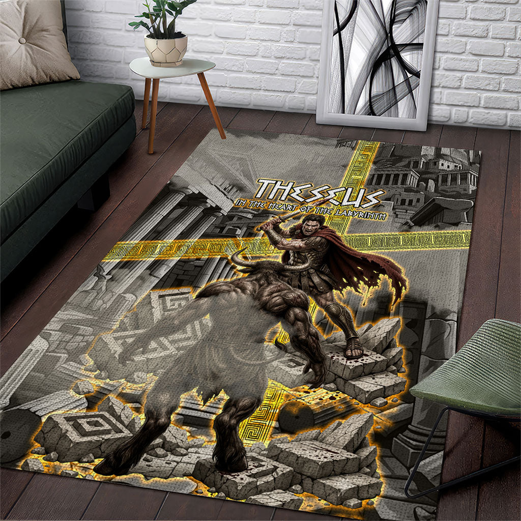 Theseus In The Heart Of The Labyrinth Area Rug Ancient Greek Mythology Minotaur Warrior Battle Art