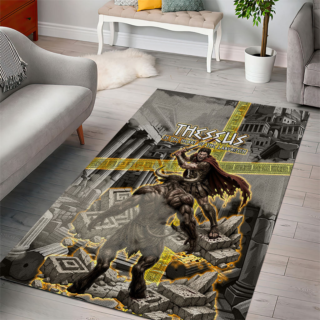 Theseus In The Heart Of The Labyrinth Area Rug Ancient Greek Mythology Minotaur Warrior Battle Art