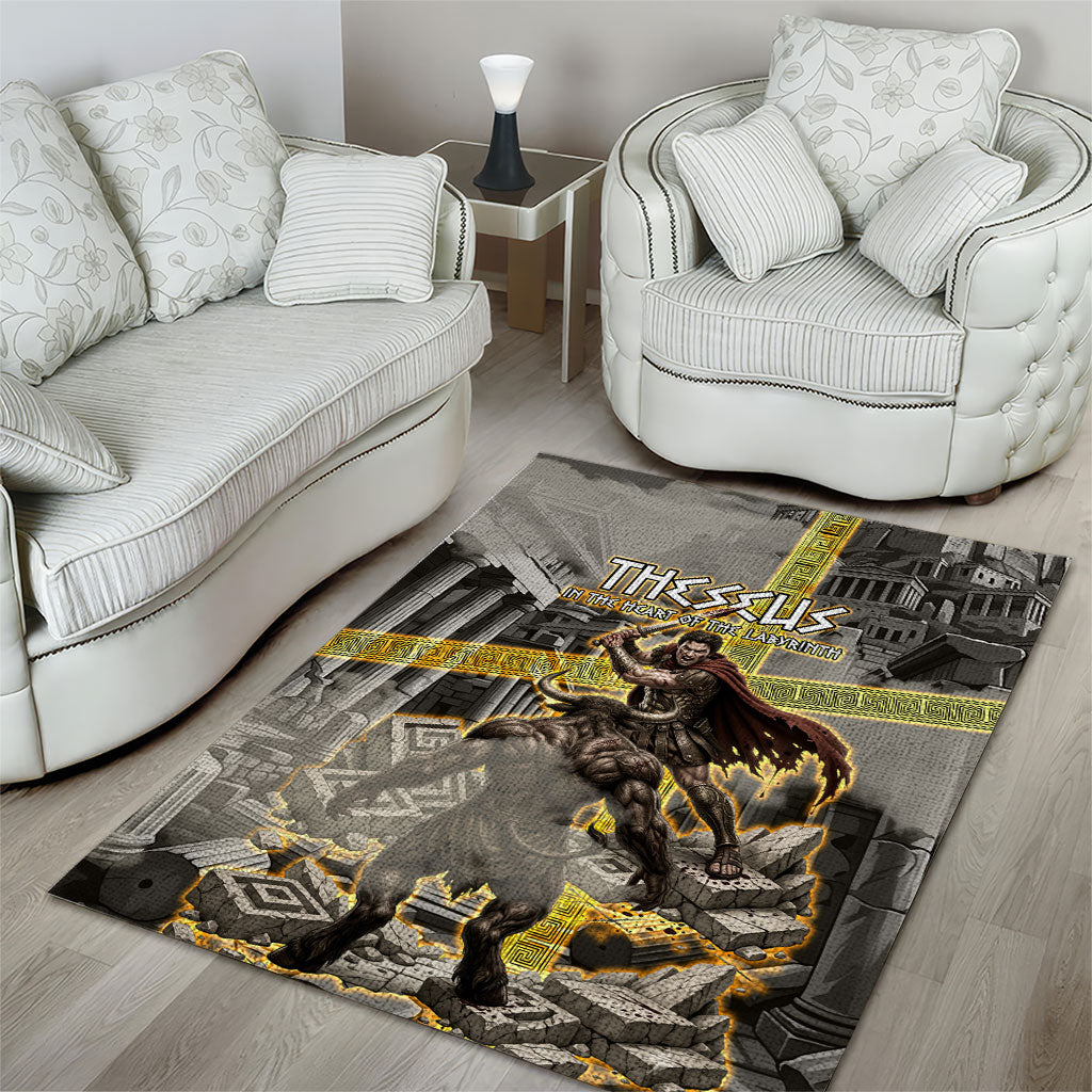 Theseus In The Heart Of The Labyrinth Area Rug Ancient Greek Mythology Minotaur Warrior Battle Art