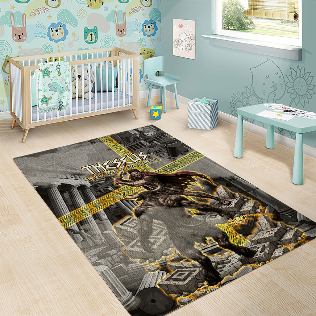 Theseus In The Heart Of The Labyrinth Area Rug Ancient Greek Mythology Minotaur Warrior Battle Art