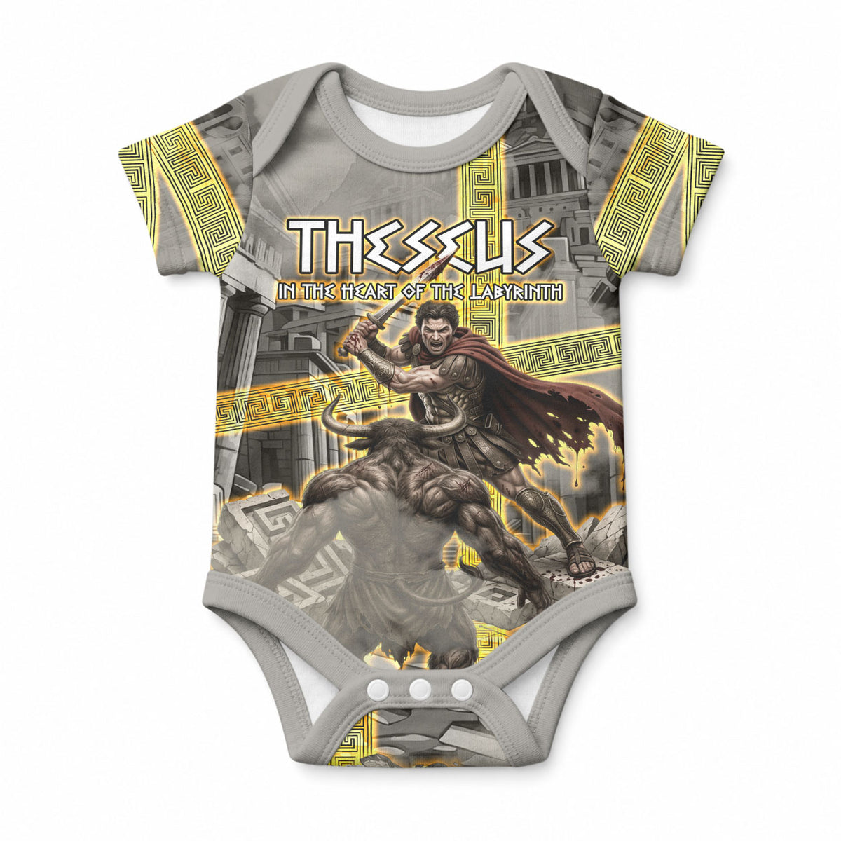 Theseus In The Heart Of The Labyrinth Baby Onesie Ancient Greek Mythology Minotaur Warrior Battle Art