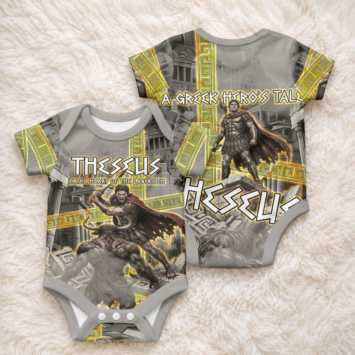 Theseus In The Heart Of The Labyrinth Baby Onesie Ancient Greek Mythology Minotaur Warrior Battle Art