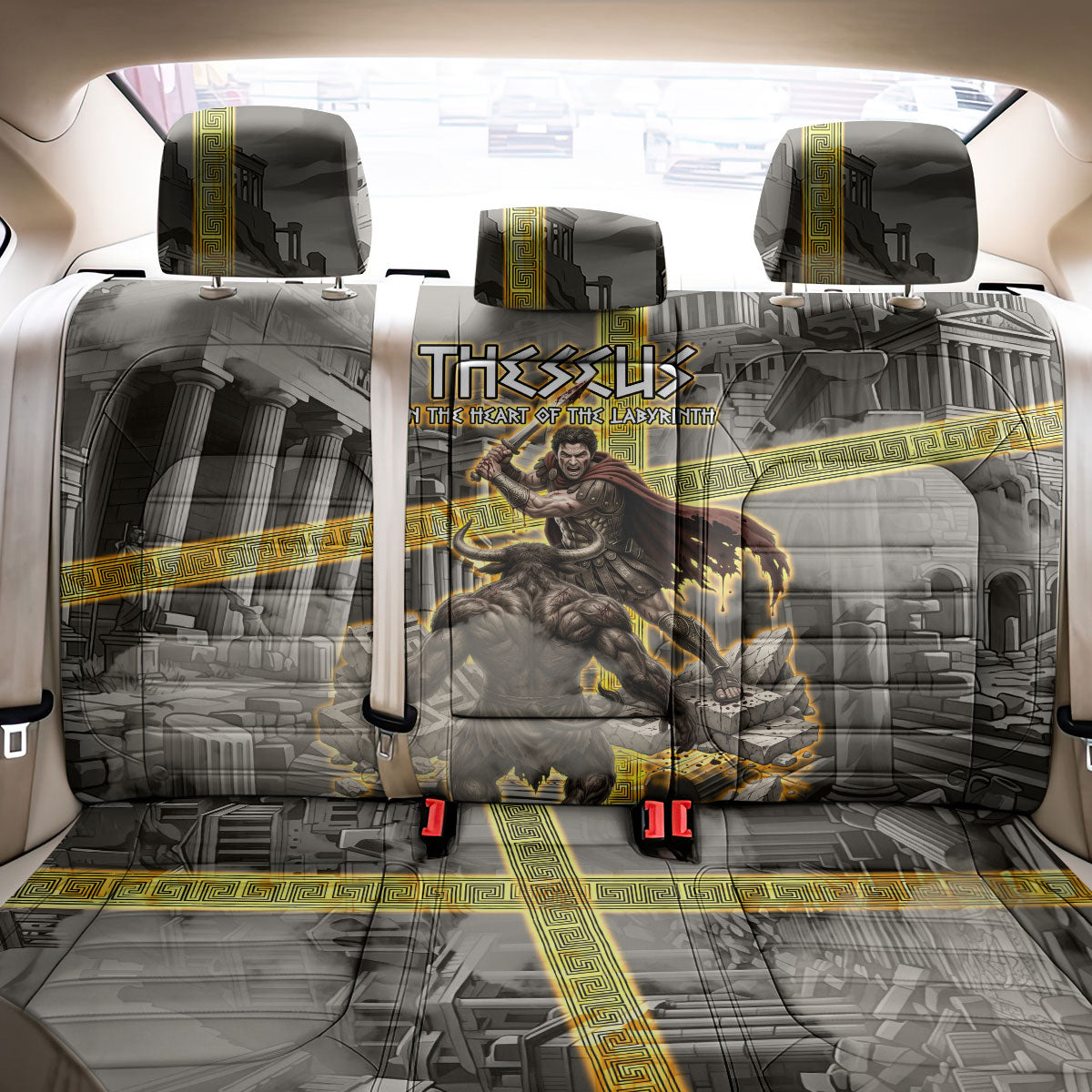 Theseus In The Heart Of The Labyrinth Back Car Seat Cover Ancient Greek Mythology Minotaur Warrior Battle Art