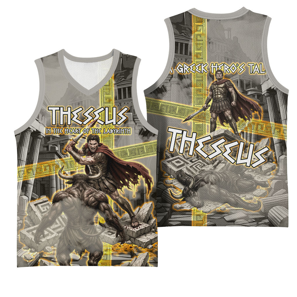 Theseus In The Heart Of The Labyrinth Basketball Jersey Ancient Greek Mythology Minotaur Warrior Battle Art