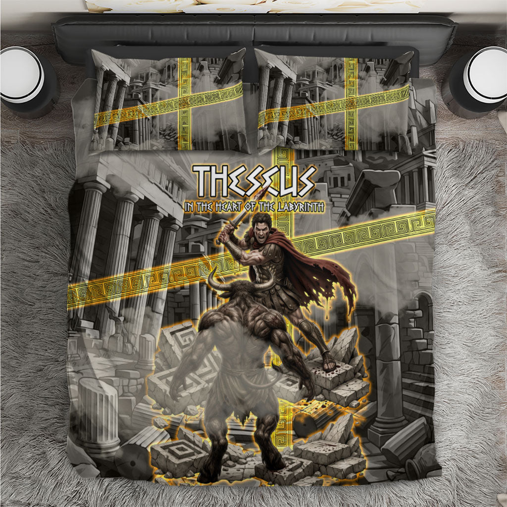 Theseus In The Heart Of The Labyrinth Bedding Set Ancient Greek Mythology Minotaur Warrior Battle Art