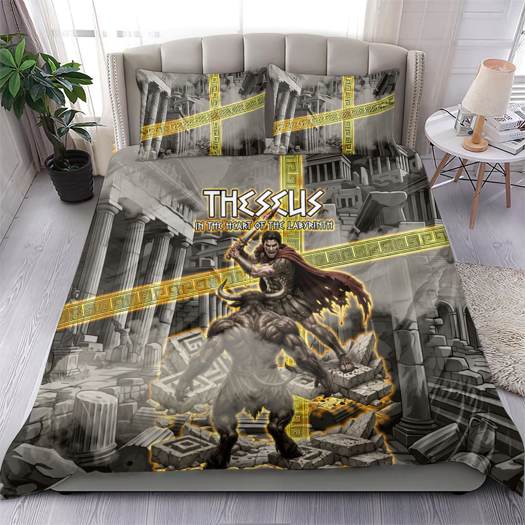 Theseus In The Heart Of The Labyrinth Bedding Set Ancient Greek Mythology Minotaur Warrior Battle Art