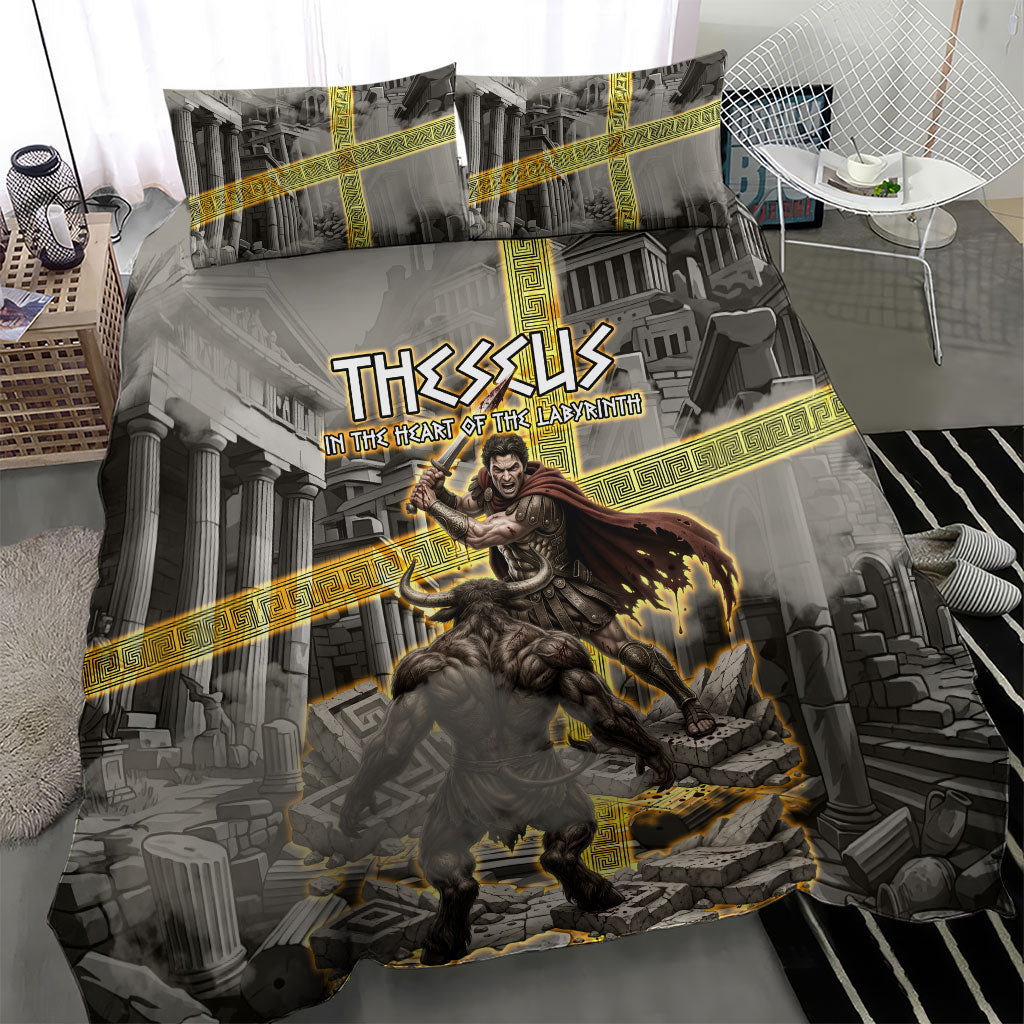 Theseus In The Heart Of The Labyrinth Bedding Set Ancient Greek Mythology Minotaur Warrior Battle Art