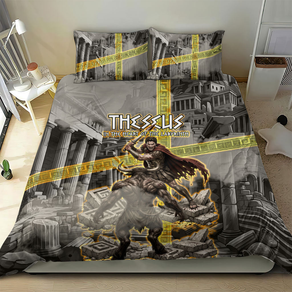 Theseus In The Heart Of The Labyrinth Bedding Set Ancient Greek Mythology Minotaur Warrior Battle Art