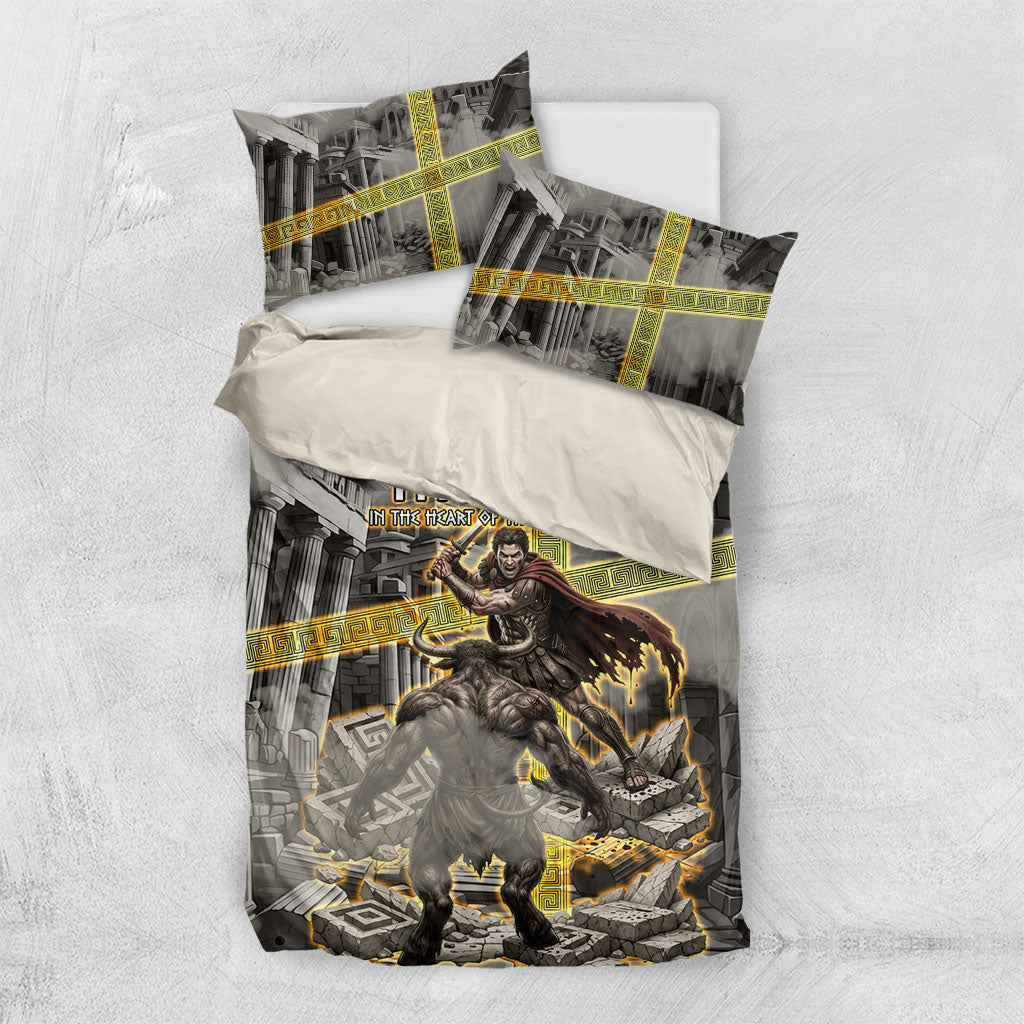 Theseus In The Heart Of The Labyrinth Bedding Set Ancient Greek Mythology Minotaur Warrior Battle Art