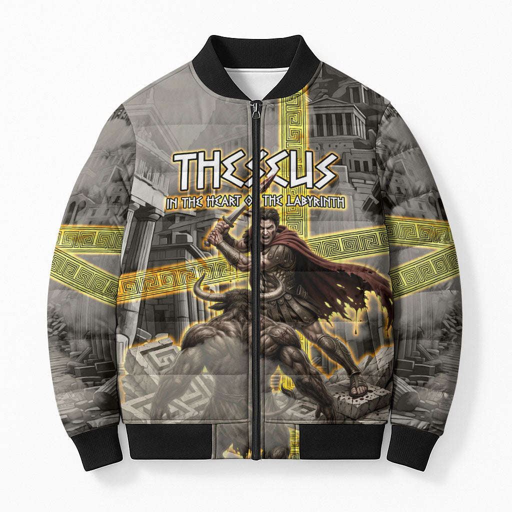 Theseus In The Heart Of The Labyrinth Bomber Puffer Jacket Ancient Greek Mythology Minotaur Warrior Battle Art