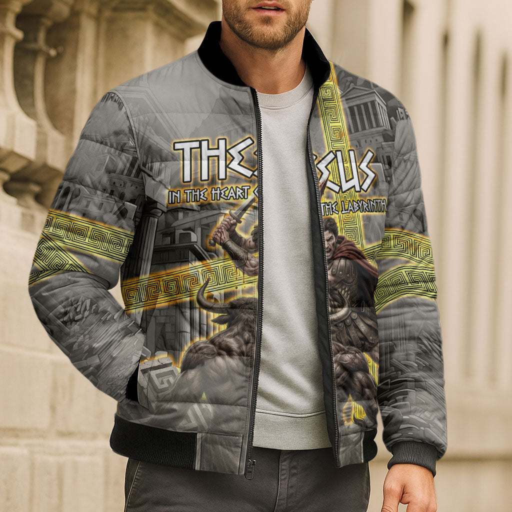 Theseus In The Heart Of The Labyrinth Bomber Puffer Jacket Ancient Greek Mythology Minotaur Warrior Battle Art