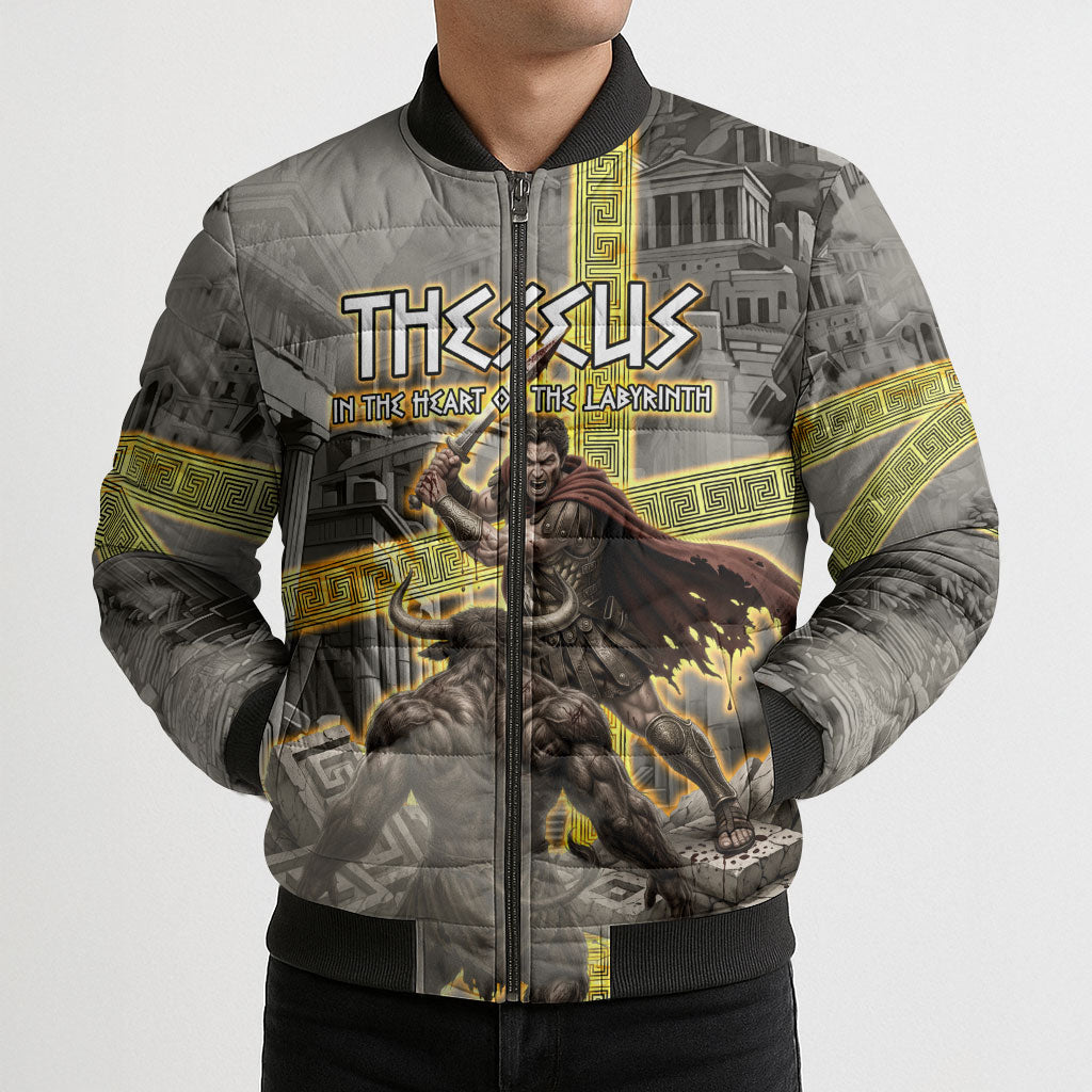 Theseus In The Heart Of The Labyrinth Bomber Puffer Jacket Ancient Greek Mythology Minotaur Warrior Battle Art