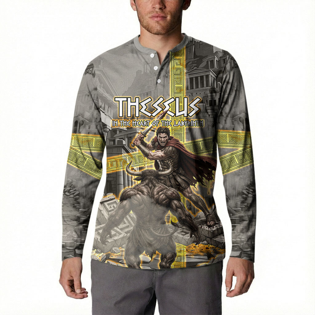 Theseus In The Heart Of The Labyrinth Button Sweatshirt Ancient Greek Mythology Minotaur Warrior Battle Art