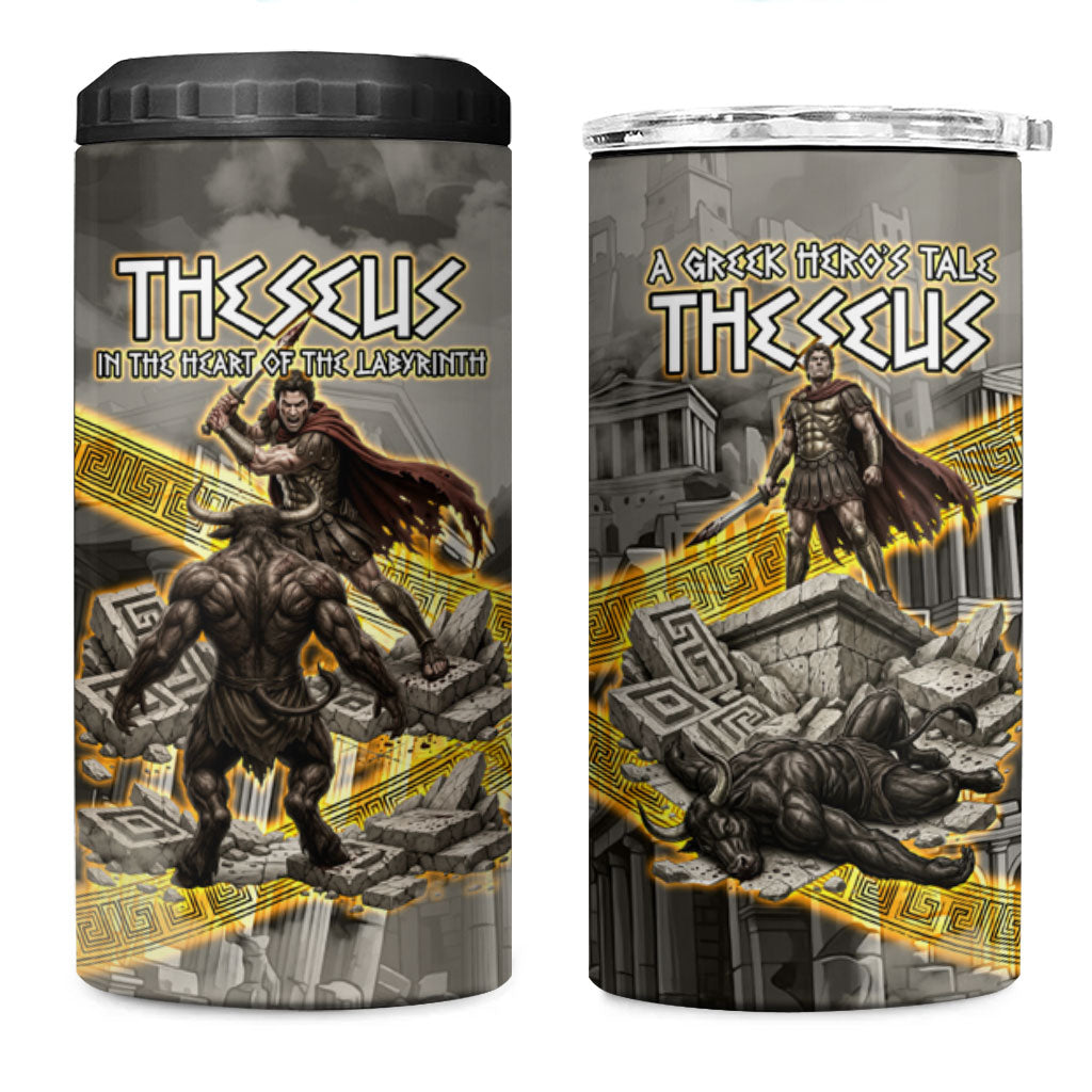 Theseus In The Heart Of The Labyrinth 4 in 1 Can Cooler Tumbler Ancient Greek Mythology Minotaur Warrior Battle Art