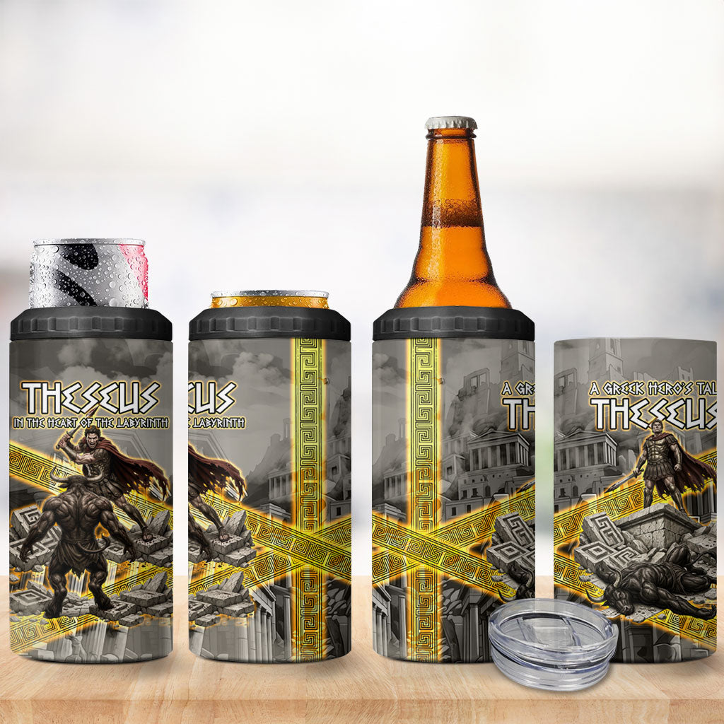 Theseus In The Heart Of The Labyrinth 4 in 1 Can Cooler Tumbler Ancient Greek Mythology Minotaur Warrior Battle Art