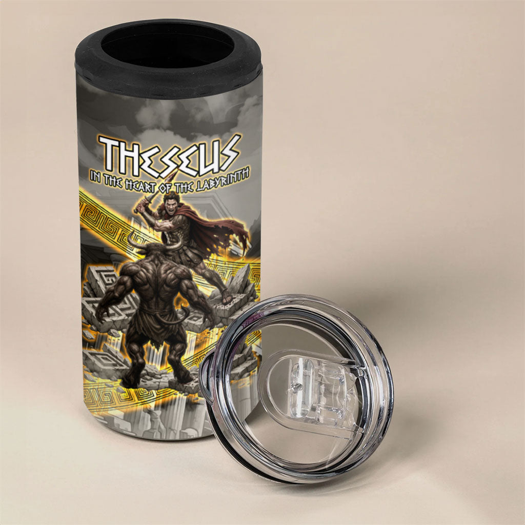Theseus In The Heart Of The Labyrinth 4 in 1 Can Cooler Tumbler Ancient Greek Mythology Minotaur Warrior Battle Art