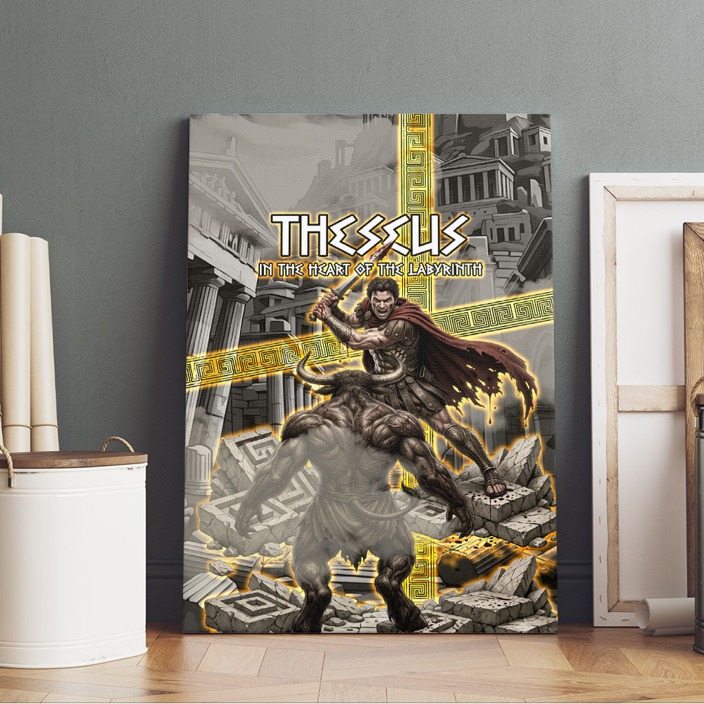 Theseus In The Heart Of The Labyrinth Canvas Wall Art Ancient Greek Mythology Minotaur Warrior Battle Art
