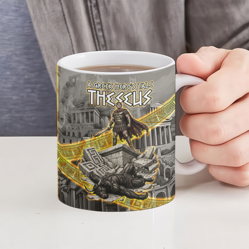 Theseus In The Heart Of The Labyrinth Ceramic Mug Ancient Greek Mythology Minotaur Warrior Battle Art